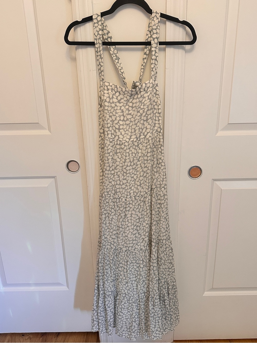 Abercrombie & Fitch White and Sage Green Floral Maxi Apron Dress